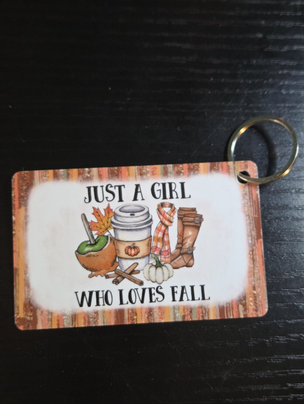 Just A Girl Who Loves Fall Keycard Keychain - Brown/Orange